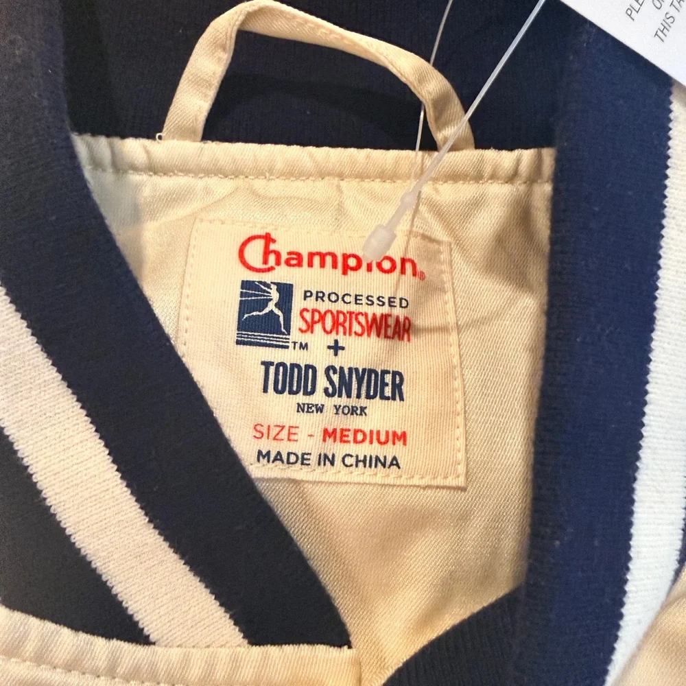 Todd Snyder x Champion Cream Striped Satin Bomber Jacket size Medium NWT - Picture 4 of 10